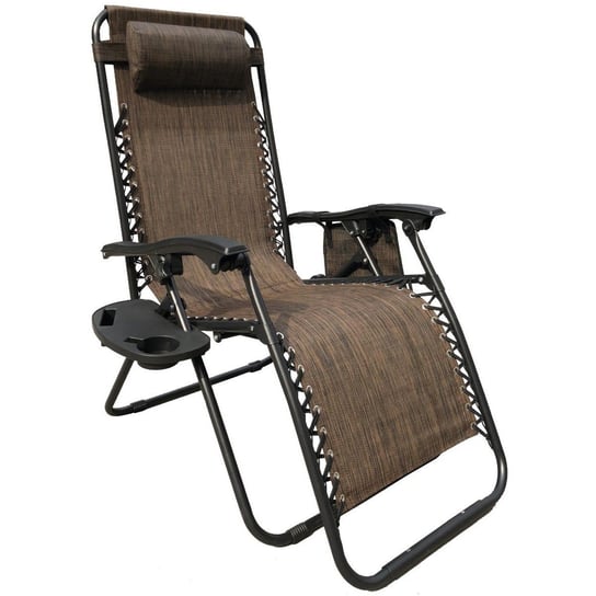 Leżak/Fotel ogrodowy składany ze stolikiem i gazetownikiem SASKA GARDEN Relax, 175x65x110 cm, brązowy Saska Garden