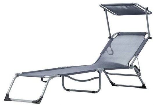 Leżak leżanka fotel ogrodowy z daszkiem - regulowana pozycja Szary ModernHome ModernHome