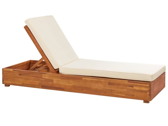 Leżak ogrodowy drewniany z poduszką białą FANANO Beliani