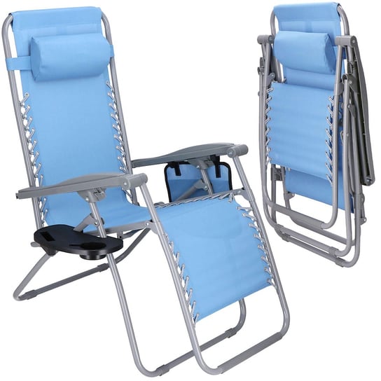 Leżak ogrodowy metalowy fotel składany zero gravity leżanka na balkon taras niebieski Springos