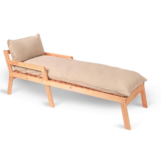 Leżak ogrodowy z drewna naturalnego SUNNY z poduszkami - leżak ogrodowy drewniany POSTERGALERIA