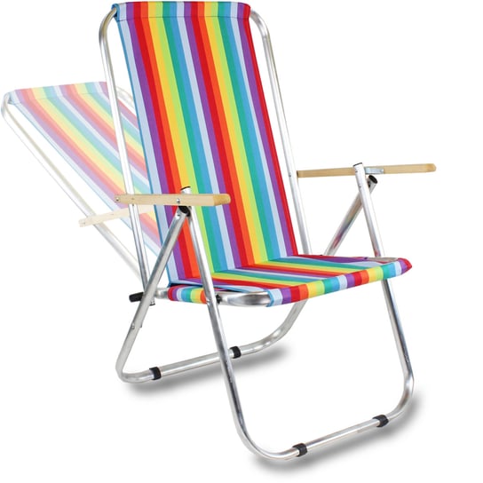 Leżak plażowy / krzesło składane - dwie pozycje, max 150 KG - paski tęczowe Inny producent