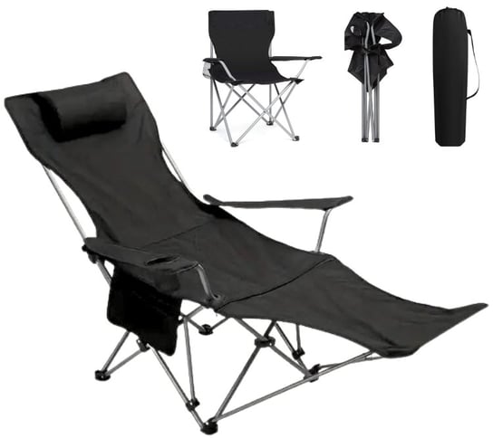 Leżak Plażowy Ogrodowy Turystyczny Krzesło Wędkarskie Składane 4W1 Czarny Domidekor