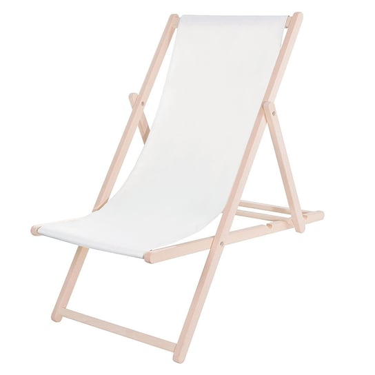 Leżak plażowy składany, drewniany z białym materiałem Springos
