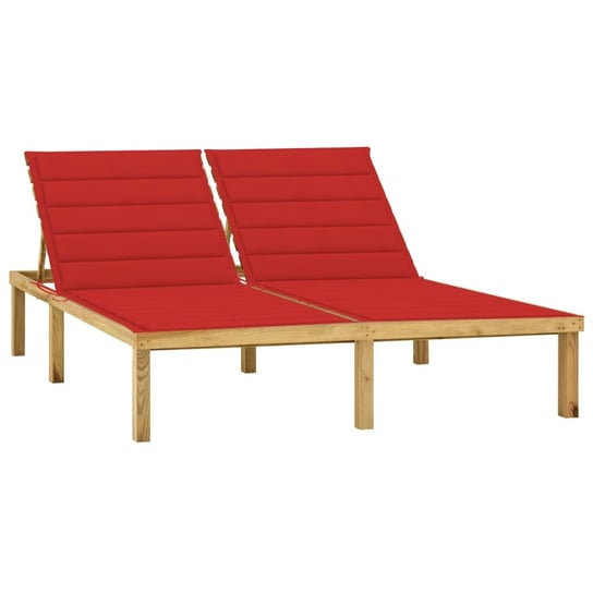 Leżak podwójny z czerwonymi poduszkami, impregnowana sosna vidaXL