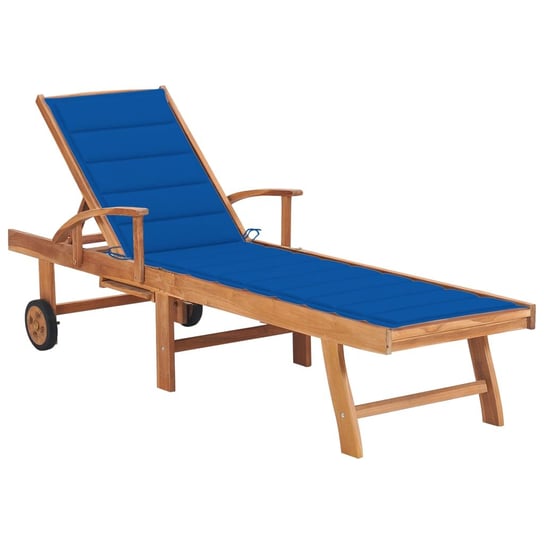 Leżak z niebieską poduszką, lite drewno tekowe vidaXL