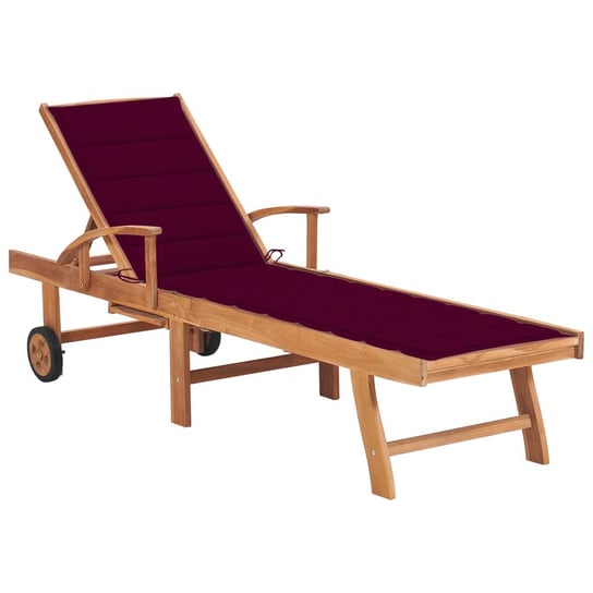 Leżak z poduszką w kolorze winnej czerwieni, lite drewno tekowe vidaXL