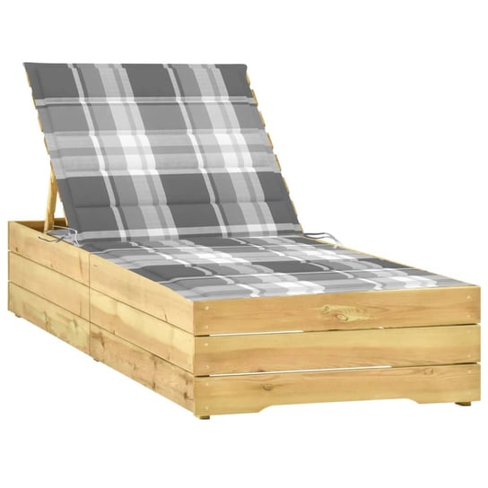 Leżak z poduszką w szarą kratkę, impregnowane drewno sosnowe vidaXL