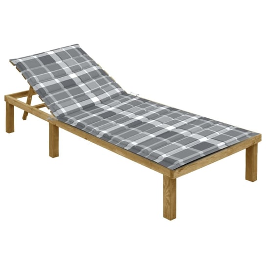 Leżak z poduszką w szarą kratkę, impregnowane drewno sosnowe vidaXL