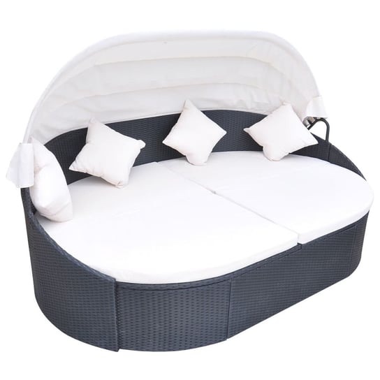 Leżak z zadaszeniem i poduszkami PERVOI, czarny, 230x145x80 cm vidaXL