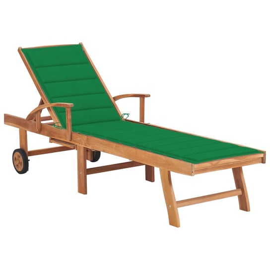 Leżak z zieloną poduszką, lite drewno tekowe vidaXL