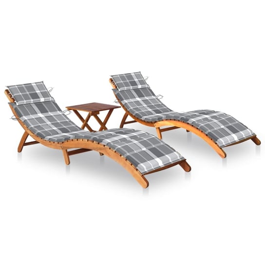 Leżaki z poduszkami i stolikiem, 2 szt., lite drewno akacjowe vidaXL