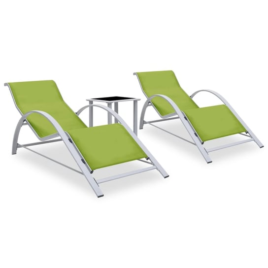 Leżaki ze stolikiem, 2 szt., aluminium, zielone vidaXL