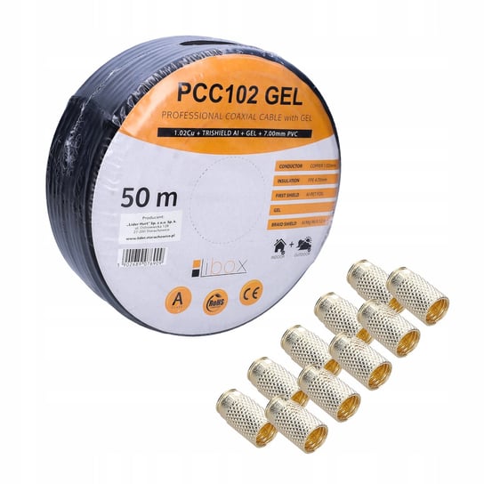 Libox Coaxialny Kabel Pcc102 Żel-50 + 10X Wtyk F 6,8Mm Lb0104 Libox
