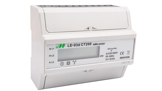 Licznik energii elektrycznej 3-fazowy 5A 230/400V do współpracy z przekładnikiem 200/5A wyświetlacz LCD LE03D-CT200 F&F