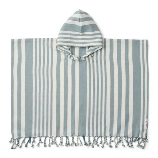 Liewood - Bawełniane dziecięce ponczo- ręcznik kąpielowy Roomie - Y/D Stripes: Sea blue/creme de la creme - 9/10Y Liewood