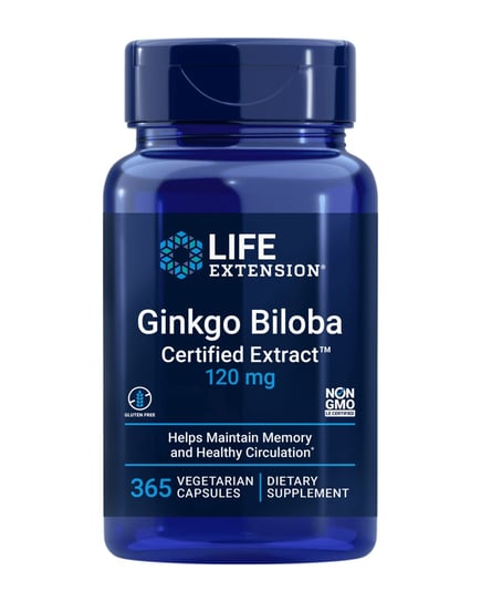 Life Extension, Ginkgo Biloba Certified Extract, 120mg, Suplement diety,  365 kaps. Inna marka