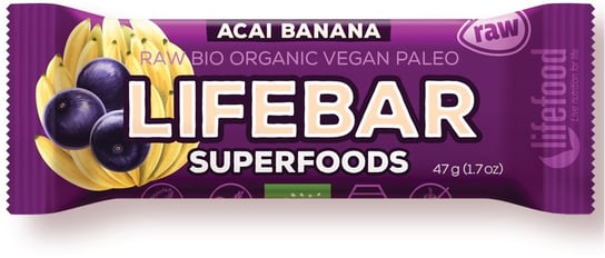 Lifefood, baton z acai i bananem raw bezglutenowy bio, 47 g Lifefood