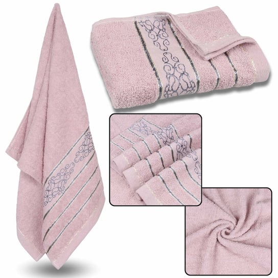 Liliowy ręcznik bawełniany z ozdobnym haftem, szary haft 48x100 cm x1 Inna marka