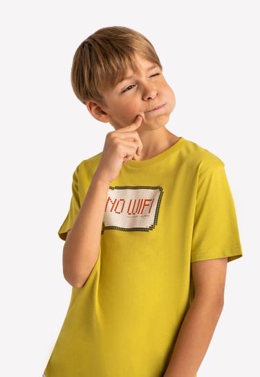 Limonkowa koszulka chłopięca z geometrycznym nadrukiem VOLCANO T-NOWIFI JUNIOR 134-140 VOLCANO