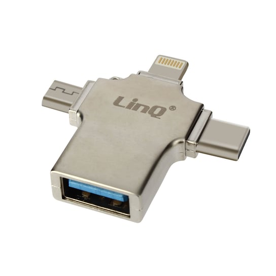 LinQ 3-w-1 Lightning, USB-C i Micro-USB do kompaktowego adaptera USB OTG, srebrny LinQ