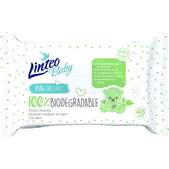 Linteo Baby 100% Biodegradable delikatne nawilżane chusteczki dla dzieci 48 szt. Linteo