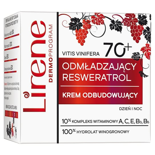 Lirene, Odmładzający Resweratrol, Krem odbudowujący na dzień i noc 70+, 50 ml Lirene