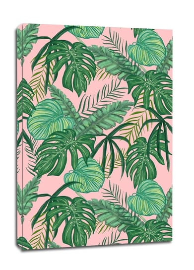 Liście tropikalne na różowym - obraz na płótnie 40x50 cm Galeria Plakatu