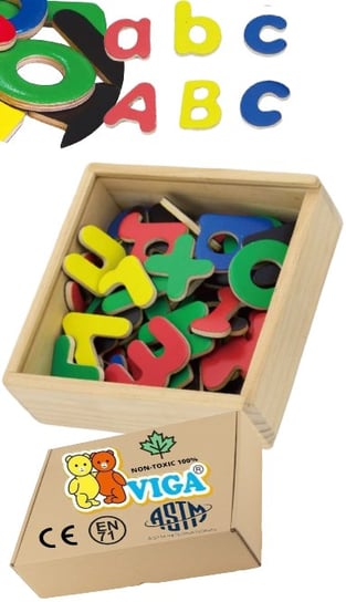 LITERKI MAGNESY drewniane litery z magnesem do nauki czytania na lodówkę Viga 3+ zabawka montessori PakaNiemowlaka