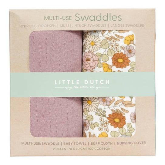 Little Dutch Otulacze dla niemowląt Vintage Little Flowers Pure Mauve  70 x 70 cm 2 szt Little Dutch