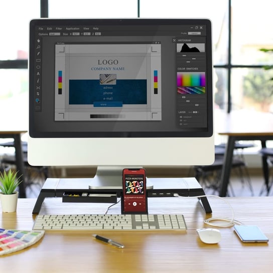Livoo Podstawka pod monitor z portami USB, czarna Livoo