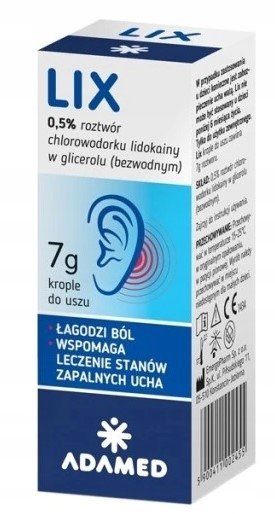 LIX, Krople przeciwbólowe do uszu z lidokainą, 7 g Adamed Pharma