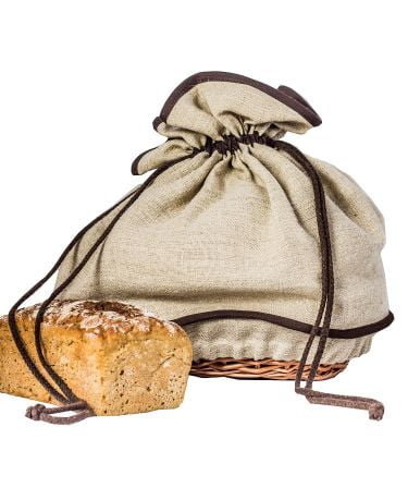 Lniany chlebak z koszykiem wiklinowym akcent brąz/AleWorek AleWorek