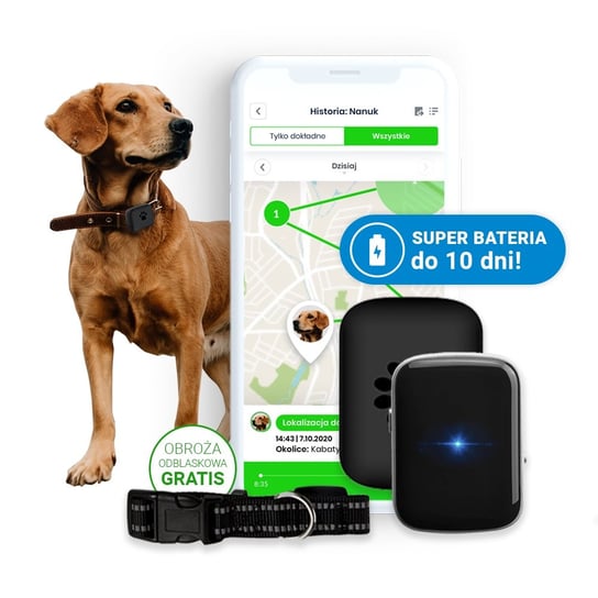 Locon Dog - Wodoodporny Lokalizator GPS dla psa z wytrzymałą baterią i obrożą odblaskową Bezpieczna Rodzina
