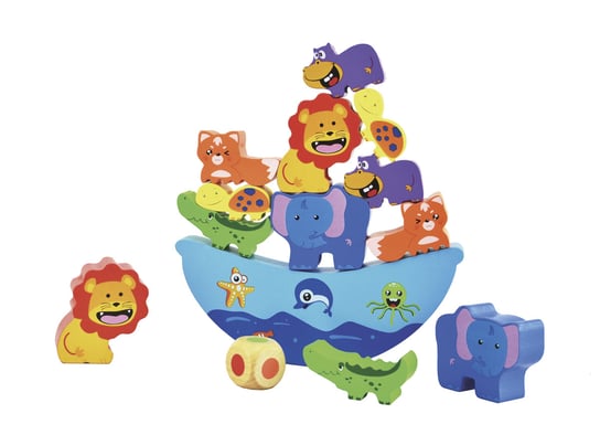 Łódka ze zwierzątkami - drewniana zabawka zręcznościowa Krakpol
