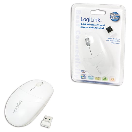 LogiLink Bezprzewodowa mysz optyczna 2.4 GHz z funkcją Autolink biała LogiLink