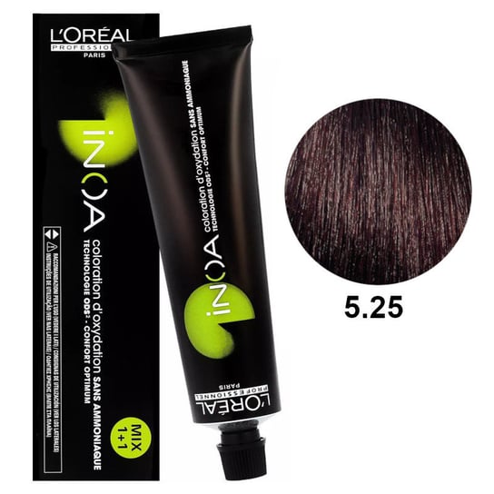 Loreal Inoa 5.25, Bezamoniakowa trwała farba do włosów - kolor 5.25 jasny brąz opalizująco-mahoniowy, 60 g L'Oréal Professionnel