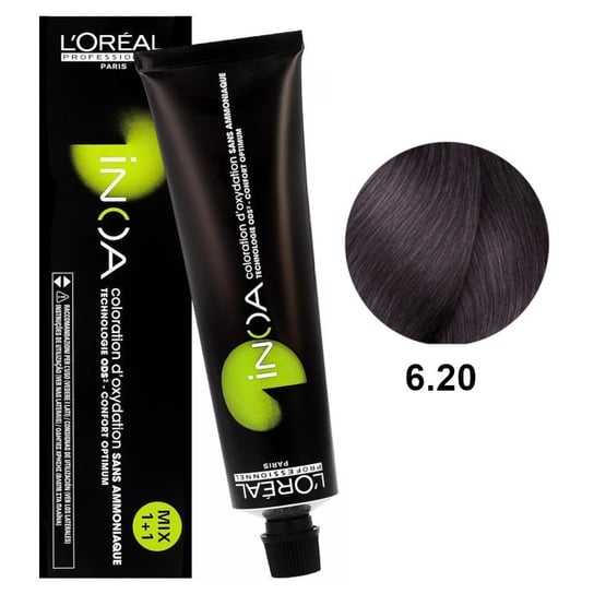 Loreal Inoa 6.20, Bezamoniakowa trwała farba do włosów - kolor 6.20 intensywny opalizujący ciemny blond, 60 g L'Oréal Professionnel