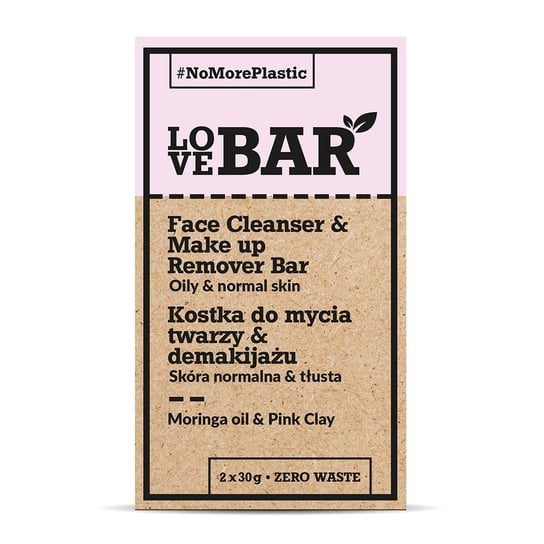 Love Bar, Kostka do mycia twarzy i demakijażu, Olejk Moringa + Różowa glinka, 60 g Love Bar