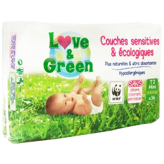 Love & Green, Pieluchy ekologiczne, Single Mini T2, 3-6 kg, 36 szt. Love&Green