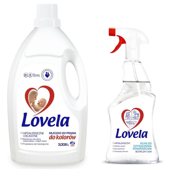 Lovela, Hipoalergiczne mleczko do prania kolorów3,008 l+ Hipoalergiczny płyn do czyszczenia powierzchni 500 ml LOVELA