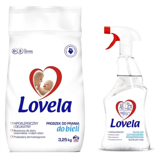Lovela, Hipoalergiczny proszek do prania do bieli 3,25 kg + Hipoalergiczny płyn do czyszczenia powierzchni 500 ml LOVELA
