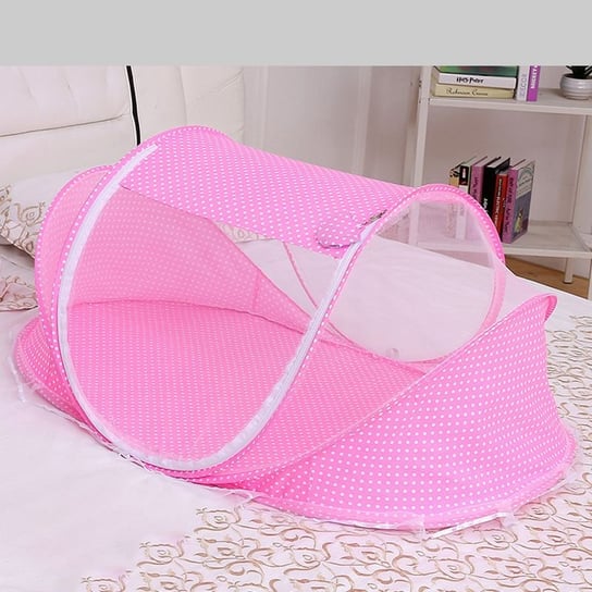 Łóżeczko turystyczne składane z moskitierą - różowe Hedo