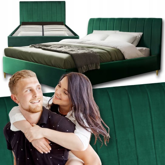 Łóżko 160x200 Tapicerowane Podwójne Nowoczesne Glamour Zielone MARCELO MEBEL ELITE