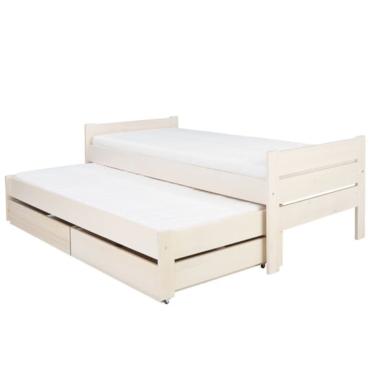 Łóżko 90x200 podwójne spanie z szufladą LEO, kolor biały + stelaże i materace Meble Doktór