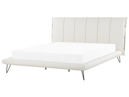 Łóżko białe, ekoskóra, z zagłówkiem, 180x200 Beliani