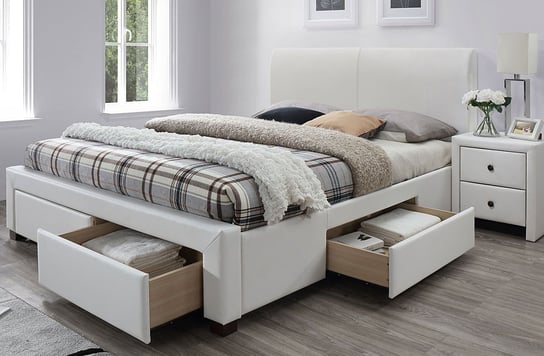 Łóżko białe, Moris, podwójne, 106x164x220 Elior