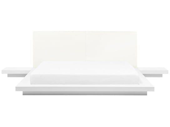Łóżko białe, podwójne, ze stelażem, 180x200 Beliani