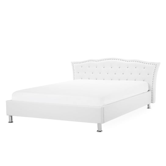 Łóżko białe, tapicerowane, z zagłówkiem, 180x200 Beliani