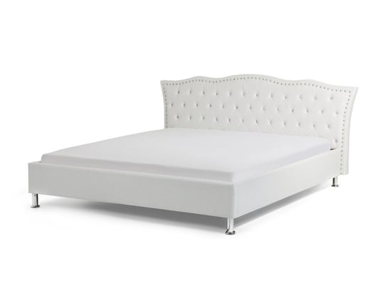 Łóżko białe, ze schowkiem, ze stelażem, bez materaca, 180x200 Beliani